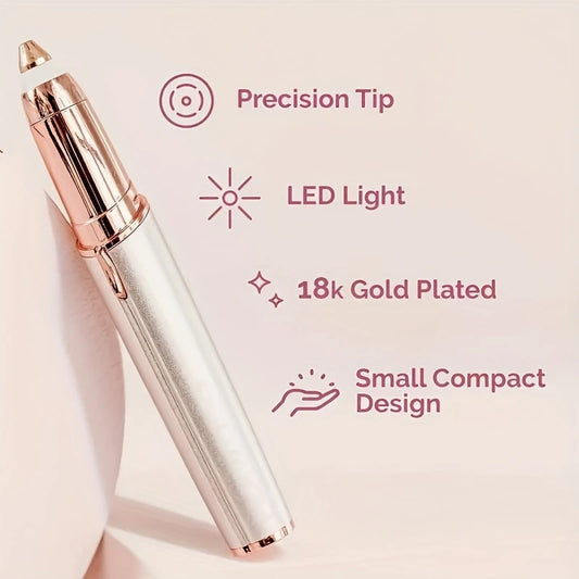 USB Rechargeable Eyebrow Trimmer for Women with LED Light, Painless Precision Hair Removal Pen for Face & Lip